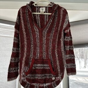 Baja Style Hooded Pullover -  Rust & Cream Stripes